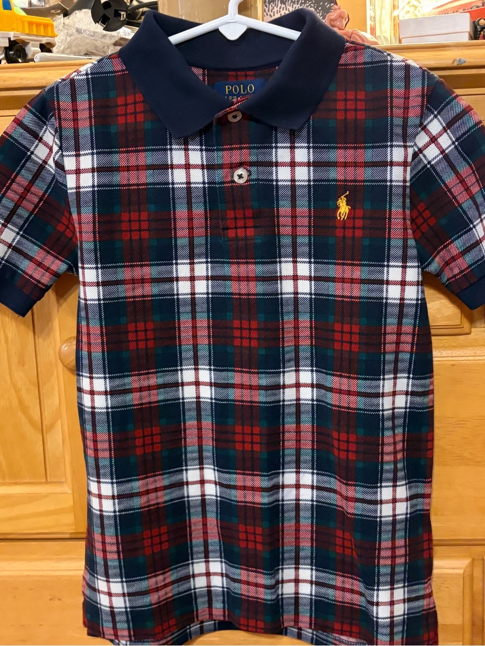 Polo Ralph Lauren Boys' Blue & Red Plaid Mesh Cotton Knit Shirt Size 7 - Picture 3 of 9